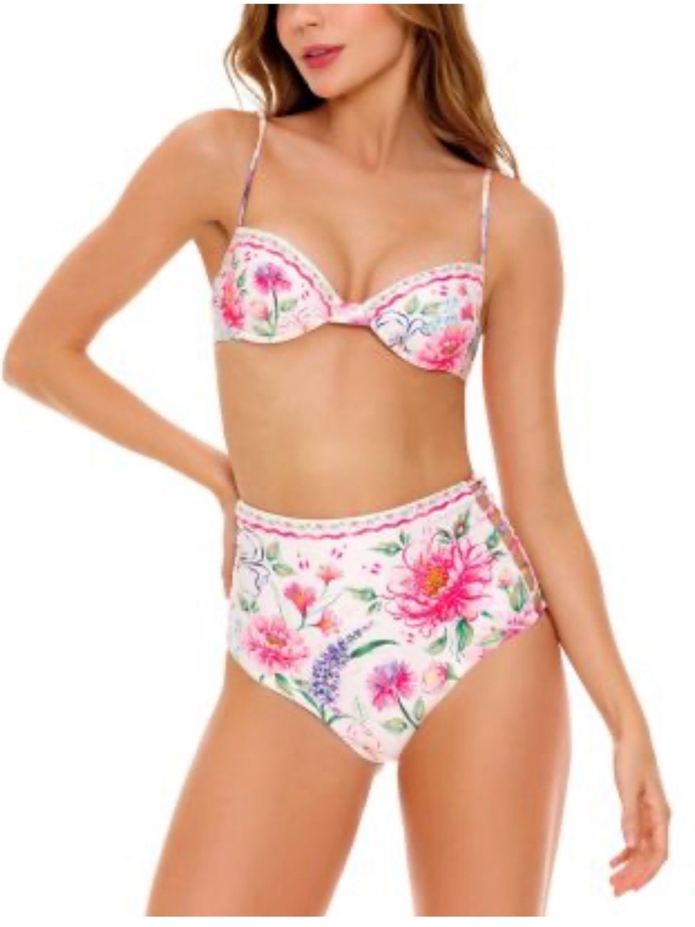 Agua Bendita Pink Floral High-Waist Bikini